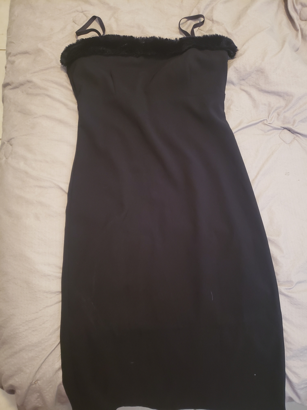 Black Faux-Fur Trim Bodycon Dress